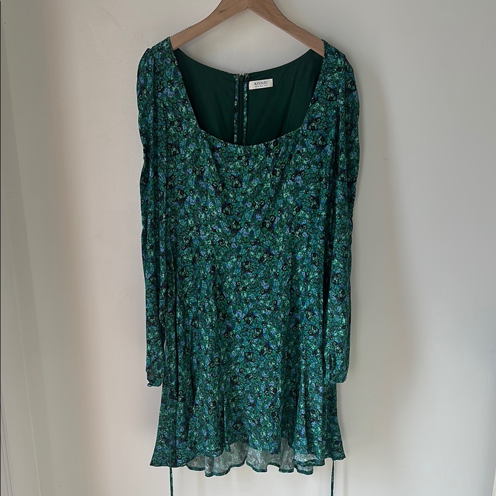 Kivari Teal and Blue Floral Long-Sleeve Mini Dress